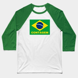 Contagem City in Brazilian Flag Baseball T-Shirt